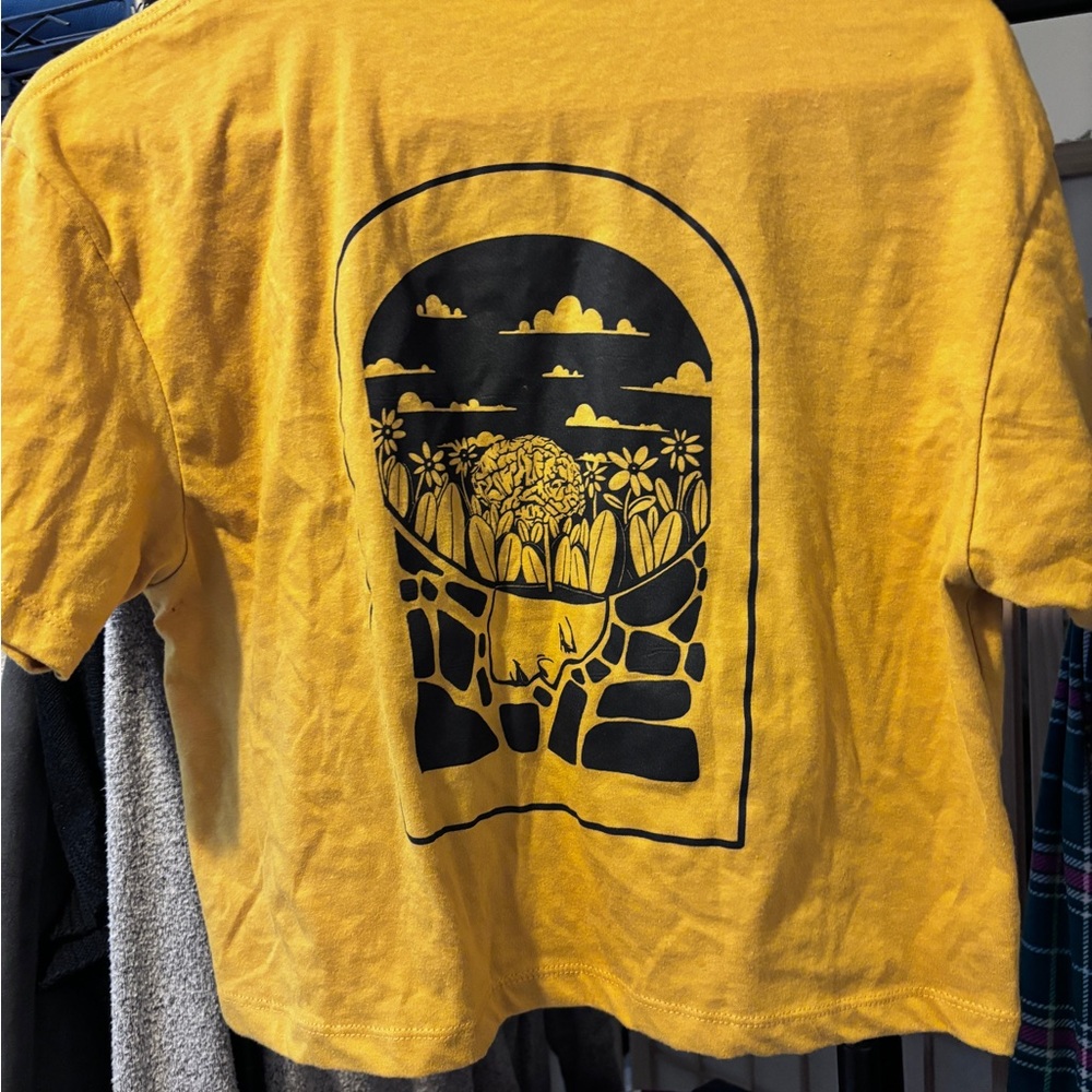 Yellow Graphic T-Shirt with Floral Design